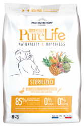 Pure Life Cat STERILIZED С ПАТЕШКО И САРДИНИ 8 kg - без зърнени храни, 85% протеини от животински произход