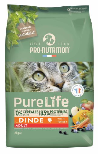 Pure Life for cats ADULT with Turkey 8 кг - Пълноценна храна за пораснали котки на възраст над 1 г., с ПУЙКА. Произведена във Франция.