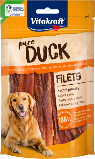 Лакомства за кучета - Vitakraft ® Pure  DUCK Filets - Филета от ПАТЕШКО месо, 100% ПАТЕШКО в съдържанието на месо