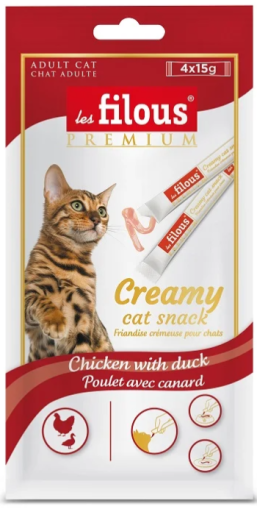 les filous® Craemy cat snack – ТЕЧНО ЛАКОМСТВО ЗА КОТКИ -  Пиле с Патица 4х15 г