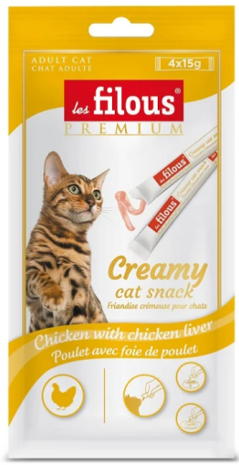 les filous® Craemy cat snack – ТЕЧНО ЛАКОМСТВО ЗА КОТКИ -  Пиле с Пилешки черен дроб 4х15 г
