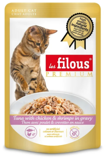 les filous® premium – Пауч за котки Риба Тон с късчета Пиле&Скариди в сос 