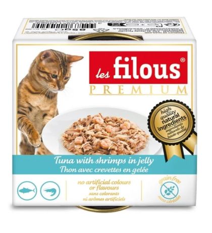 les filous® premium – Консерва за котки - филенца Риба тон с късчета Скариди в желе