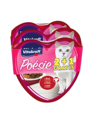 Vitakraft - Консерва "Сърце" от гамата Poesie - ПРОМОКОМПЛЕКТ 3 бр.: 2 бр. Говеждо с моркови + 1 бр. Пиле с градински зеленчуци