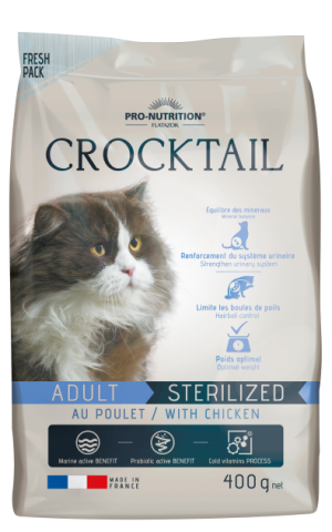 Crocktail ADULT STERILIZED with chicken Пълноценна храна за кастрирани котки С ПИЛЕШКО 400 g