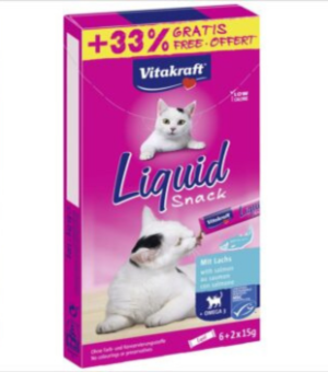 Cat Liquid Snack – ТЕЧЕН СНАКС ЗА КОТКИ със сьомга и Омега-3, с 33% гратис ; 8x15 g