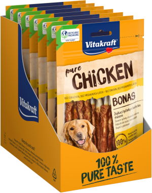 Лакомства за кучета - Vitakraft ® Pure CHICKEN BONAS - Пръчици, обвити в пилешко месо, 100% ПИЛЕ в съдържанието на месо