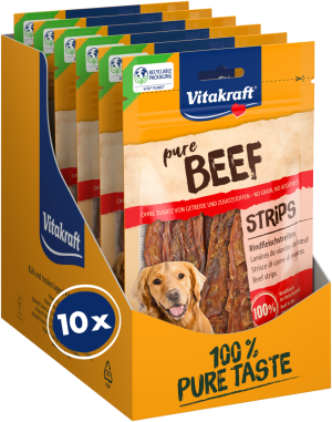 Лакомства за кучета - Vitakraft ® Pure  BEEF Strips - Ленти от ГОВЕЖДО месо, 100% ГОВЕЖДО в съдържанието на месо