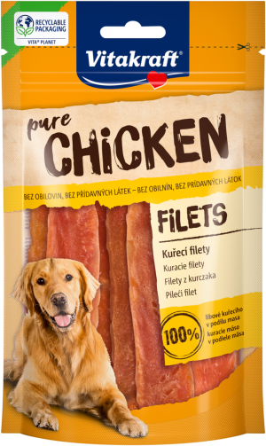 Лакомства за кучета - Vitakraft ® Pure  CHICKEN Filets - Филета от ПИЛЕШКО месо, 100% ПИЛЕ в съдържанието на месо