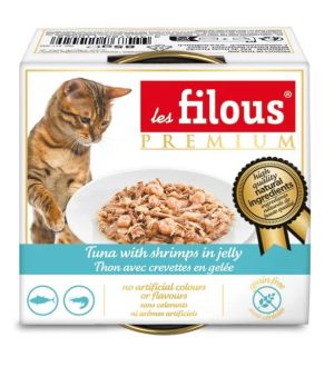 les filous® premium – Консерва за котки - филенца Риба тон с късчета Скариди в желе